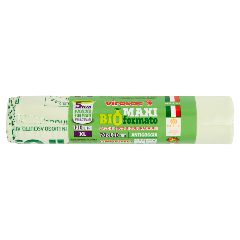 Virosac Bio Maxi Formato Sacchi 100% Biodegradabili 110 Litri 5 Pezzi, , large