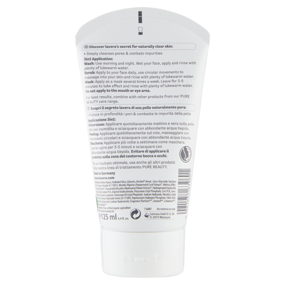 Lavera Pure Beauty 3in1 Detergente Peeling Maschera 125 ml, , large