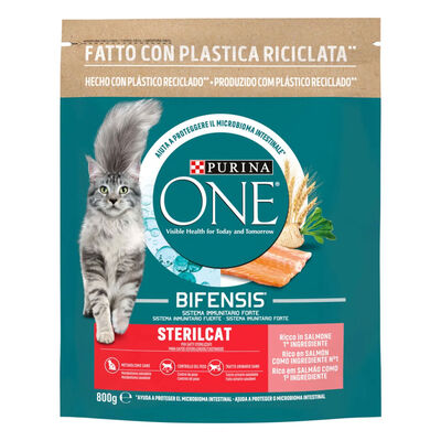 Purina One Bifensis Gatto Crocchette Sterilcat Ricco in Salmone e Frumento, con Tonno 800 g