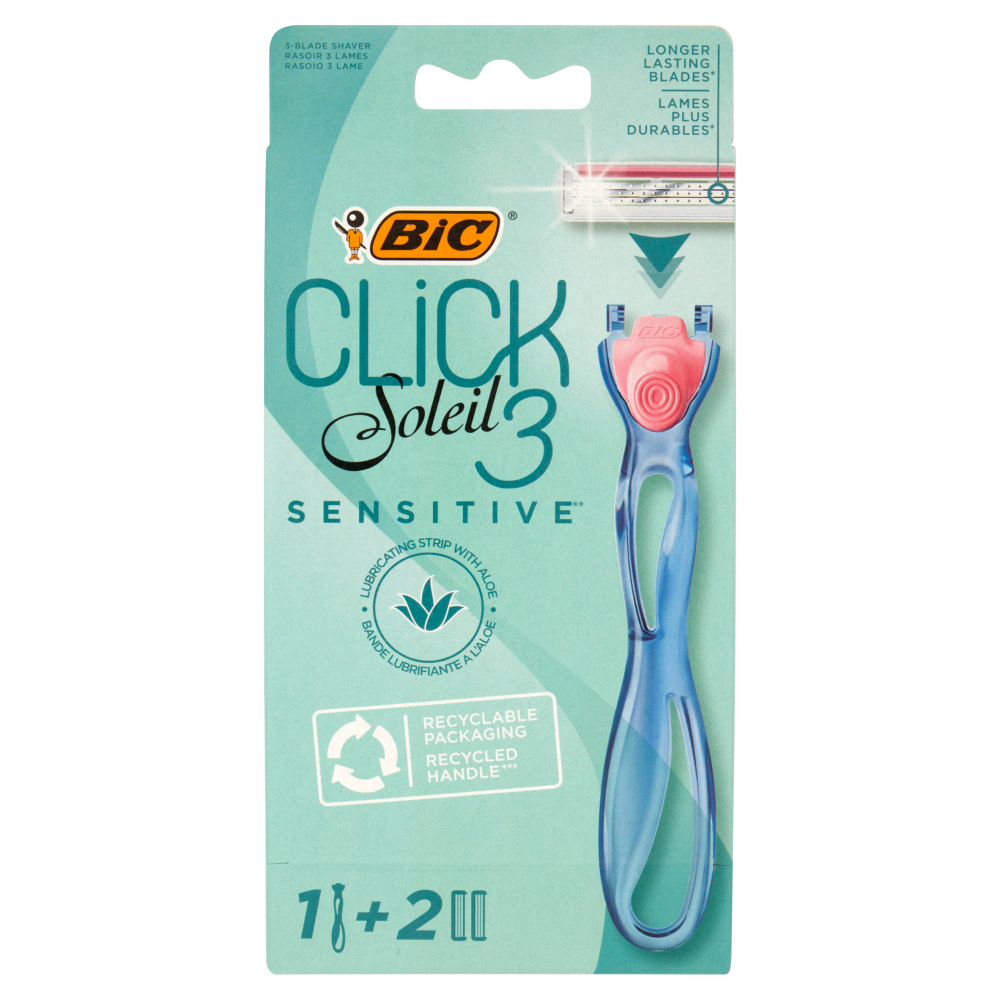 Bic Click Soleil 3 Sensitive Rasoio 3 Lame Manico + 2 Ricariche, , large
