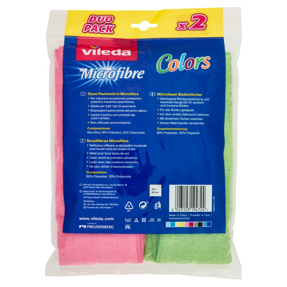 Vileda Microfibre Colors Panno Pavimenti 2 Pezzi, , large