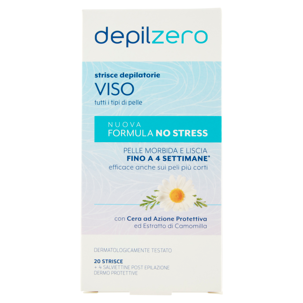 Depilzero Strisce Depilatorie Viso 20 Strisce + 4 Salviettine, , large