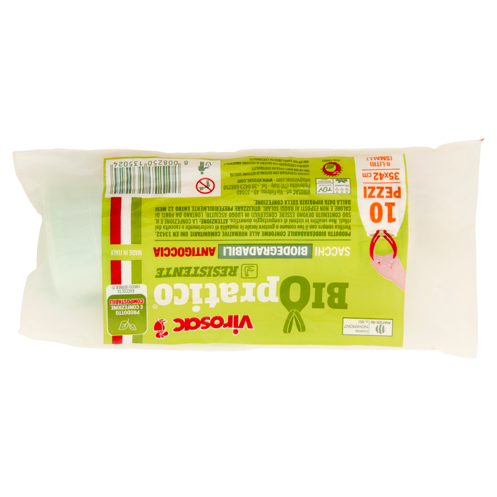 Virosac Biopratico Resistente Sacchi Biodegradabili Antigoccia 35x42cm 8 Litri S 10 Pezzi, , large