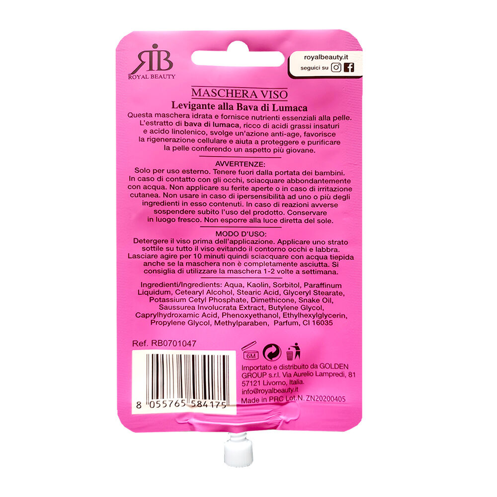 Royal Beauty Maschera Viso Levigante alla Bava di Lumaca 15 ml, , large
