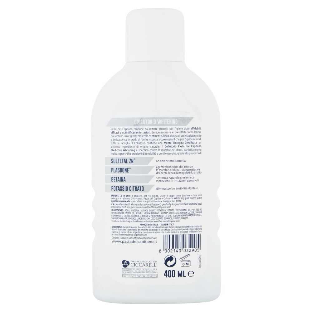 Pasta del Capitano Collutorio Whitening & Denti Sensibili 400 ml, , large