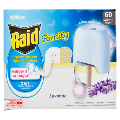 Raid Liquido Family Base e Ricarica, 60 Notti, Lavanda 36ml