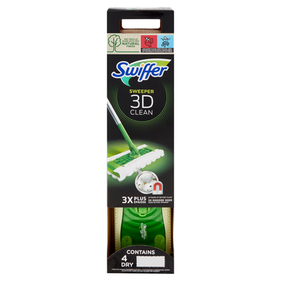 Swiffer Starter Kit Sweeper 3D Clean Scopa + 2 Panni Cattura Polvere + 2 Panni Umidi per Pavimenti