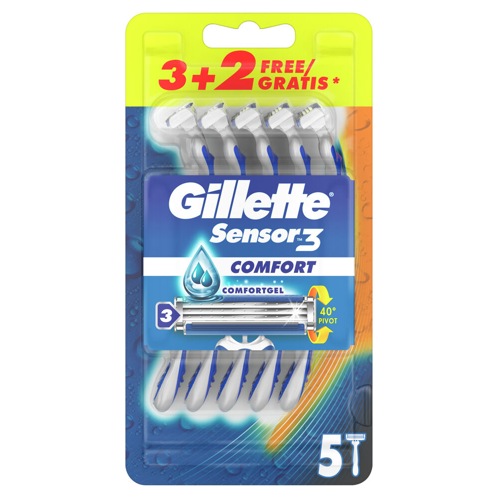 Gillette Sensor3 Comfort Rasoio da Uomo Usa e Getta 3+2,  Gillette Sensor3 Comfort Rasoio da Uomo Usa e Getta 3+2, , large