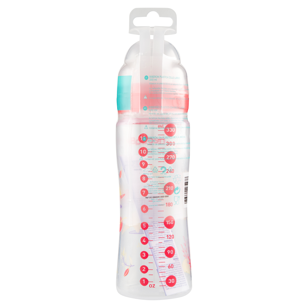 Neo Baby Biberon Plastica Collo Largo 330 ml 4m+ Dino Rosa, , large