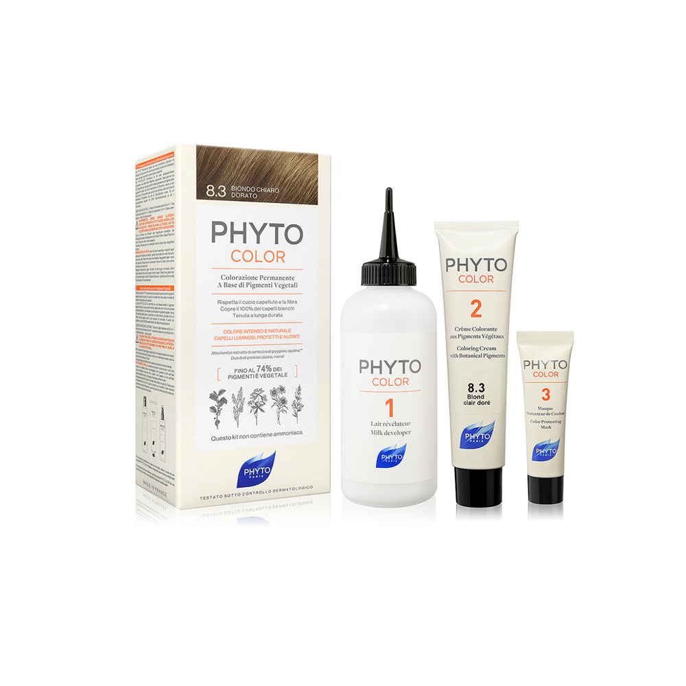 Phyto Chiaro/Dorato/Crema Color Kit 8,3 Biondo Latte Rivelatore 50 Ml + Colorante 50 Ml + Maschera Protettiva Colore 12 Ml + Guanti - Immagine 12