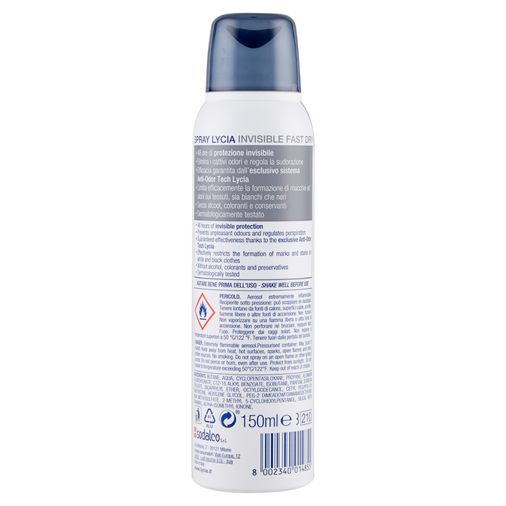 Lycia Invisible Dry Deodorante Spray 150 ml, , large