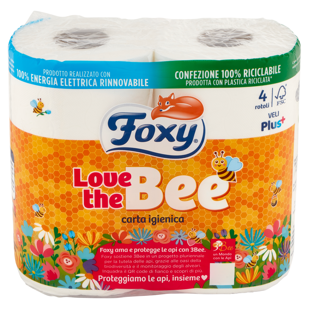 Foxy Carta Igienica Love The Bee 4 Rotoli, , large