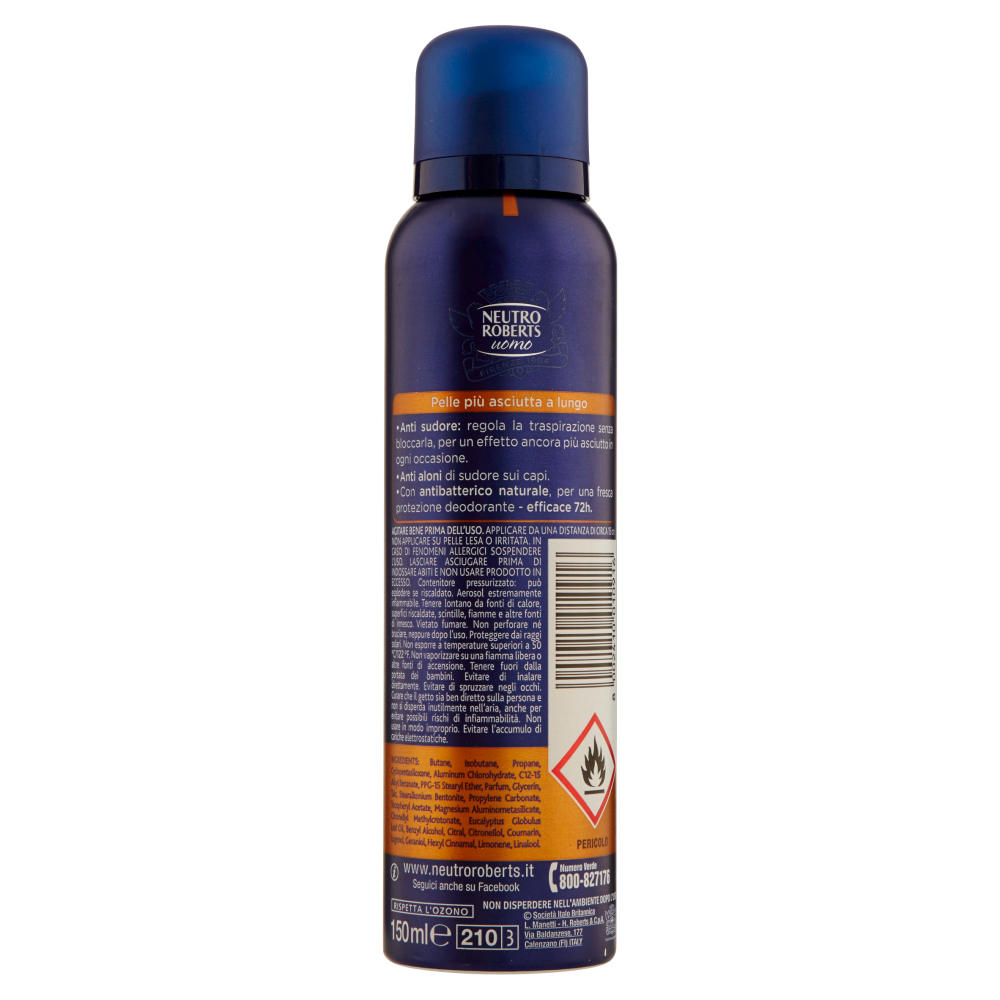 Neutro Roberts Uomo Asciutto Anti-Sudore Deodorante Spray 150 ml, , large