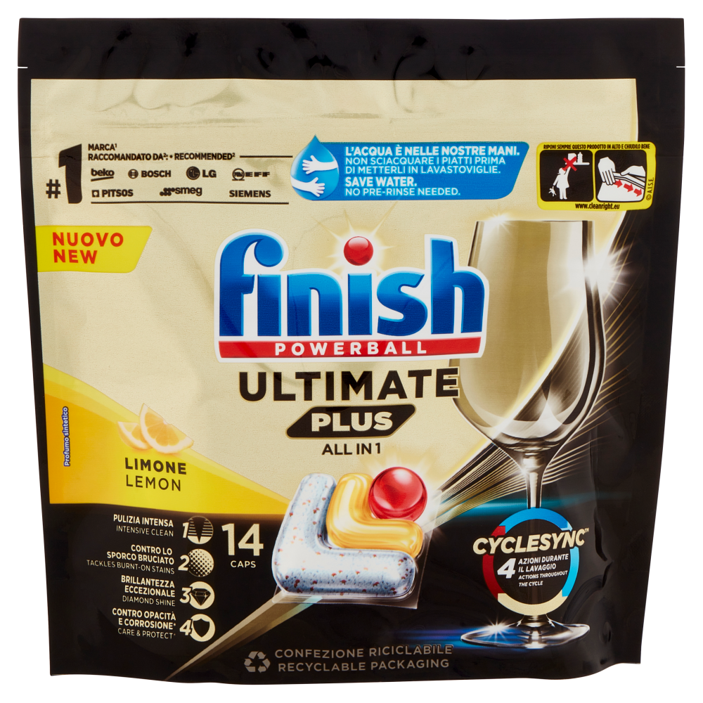 Finish Ultimate Plus All In One Lemon Lavastoviglie 14 Caps - -