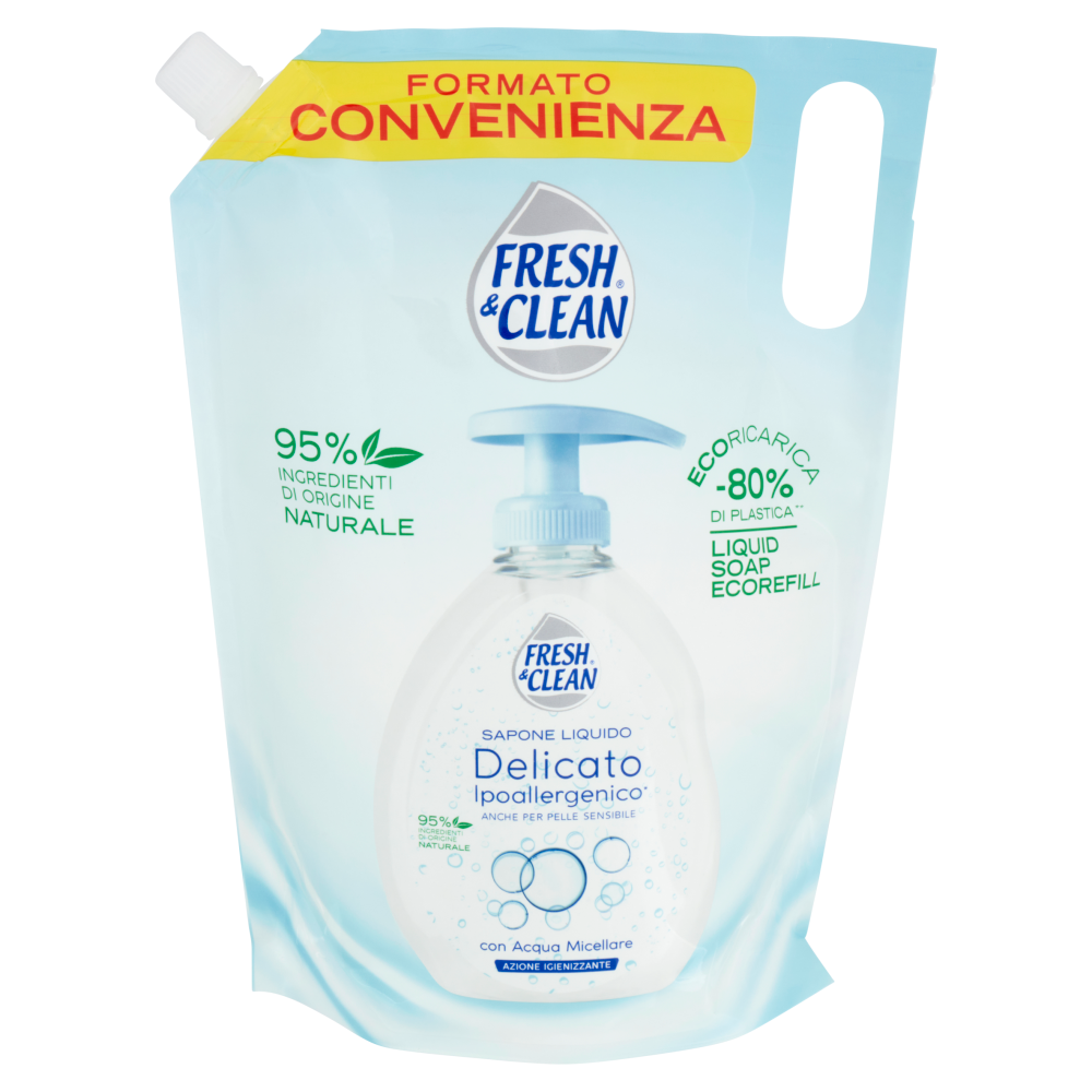 Fresh&Clean Refill Sapone Liquido Delicato Ipoallergenico con Acqua Micellare 1000ml, , large