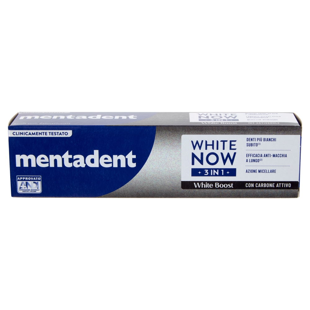 Mentadent White Now 3 in1 White Boost con Carbone Attivo 75 ml - -