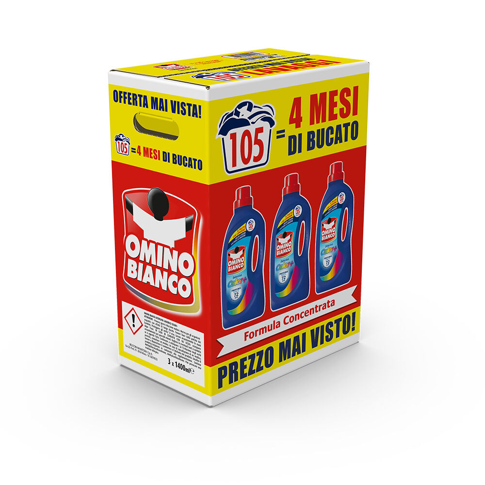 Omino Bianco Detersivo Lavatrice Colorati 35 Lavaggi 3 Pezzi, , large