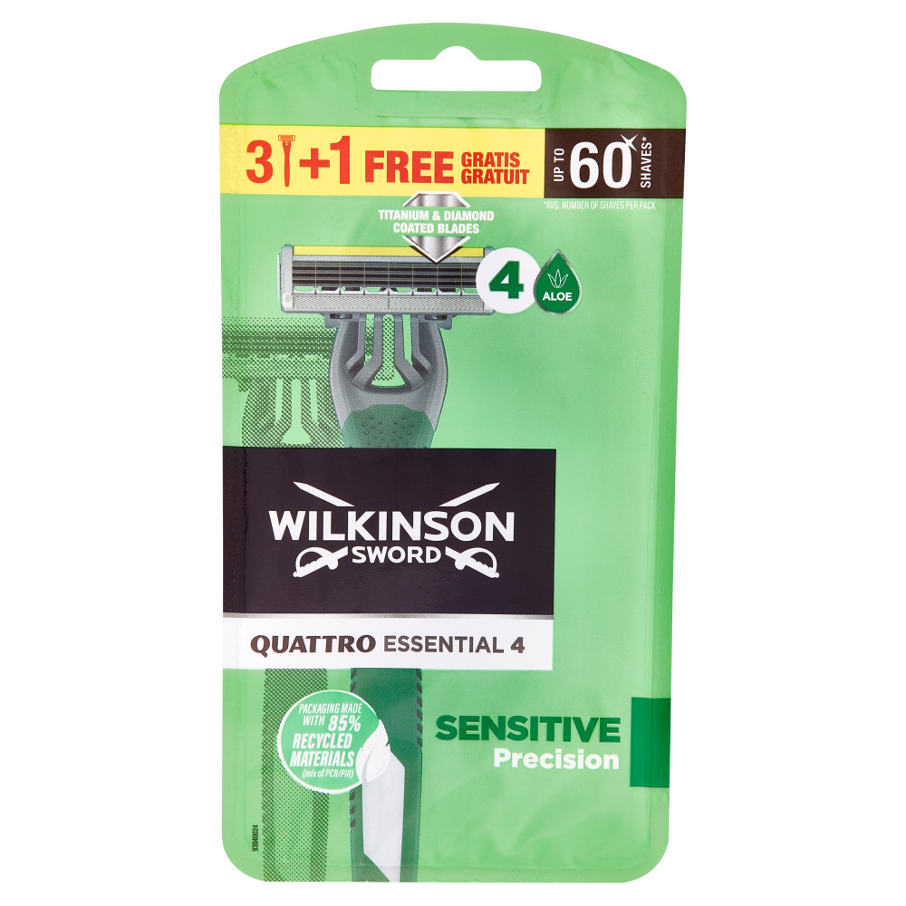 Wilkinson Sword Rasoio usa&getta Quattro Essential 4 Sensitive 3+1, , large