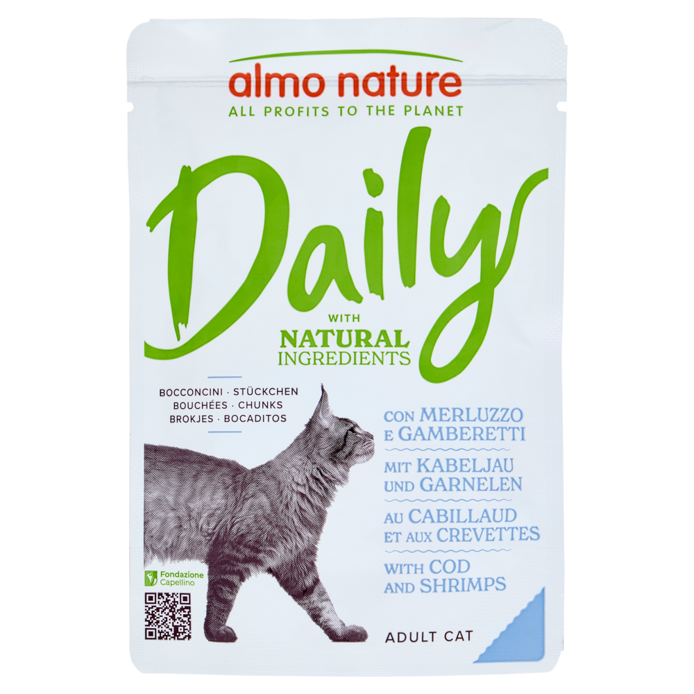 Almo Nature Daily Adult Cat Bocconcini Con Merluzzo E Gamberetti 70 G - --image
