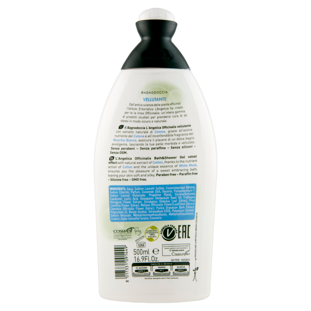 L'Angelica Officinalis Cotone e Muschio bianco Bagnodoccia Vellutante 500 ml, , large