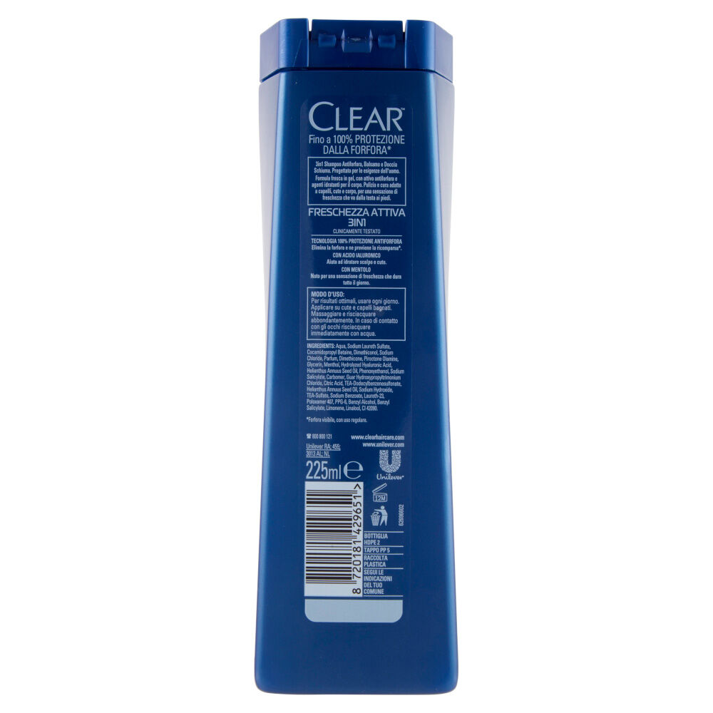 Clear Shampoo Freschezza Attiva 3in1 225ml, , large
