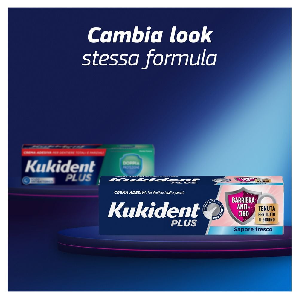Kukident Plus Barriera Anti-Cibo Sapore Fresco Crema Adesiva per Dentiere 40 g, , large