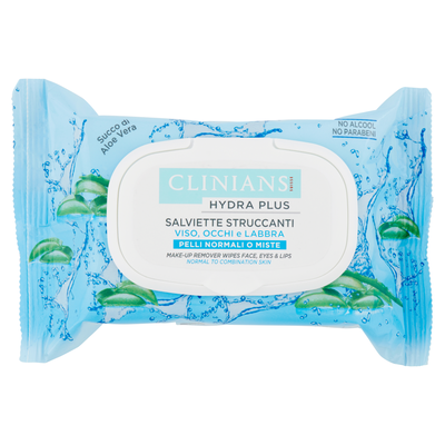 Clinians Hydra Plus Salviette Struccanti Viso, Occhi e Labbra 25 Pezzi