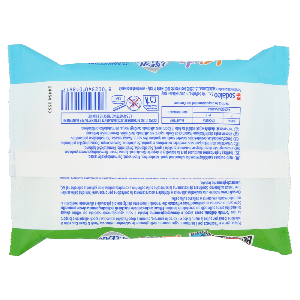 Fresh & Clean Kids Salviettine Igienizzanti Senza Alcool 20 Pezzi, , large