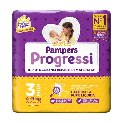Pampers Progressi Midi (4-9 Kg) 27 Pannolini