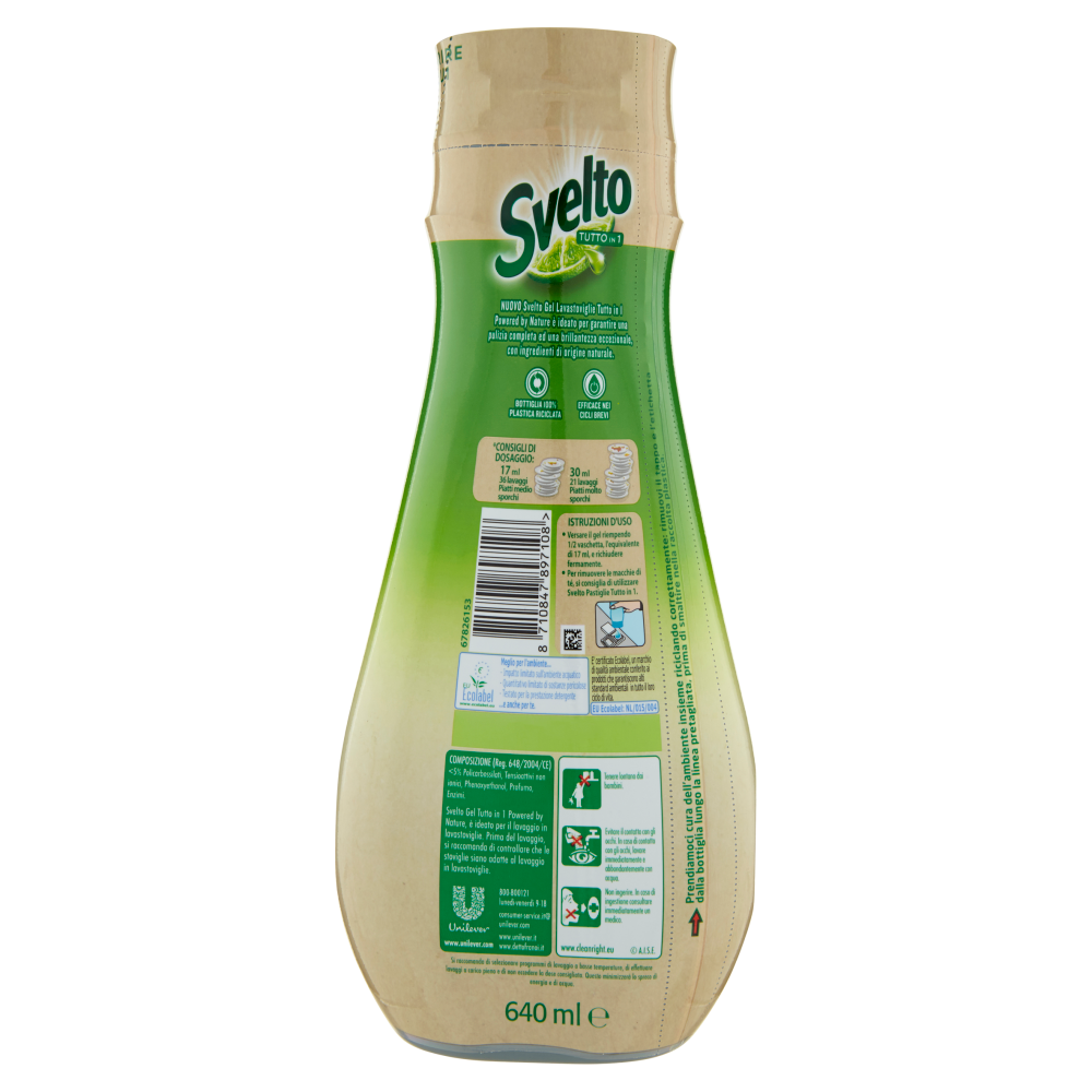 Svelto Tutto in 1 Powered by Nature Gel Lavastoviglie Limone 640 ml, , large