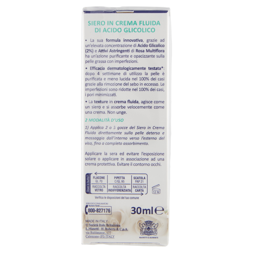 Acqua alle Rose Acido Glicolico 2% Siero in Crema Fluida Purificante Opacizzante 30 ml, , large