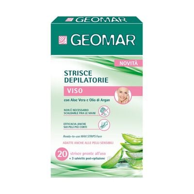 Geomar Strisce Depilatorie Viso 20 Pezzi + 3 Salviette,  Geomar Strisce Depilatorie Viso 20 Pezzi + 3 Salviette