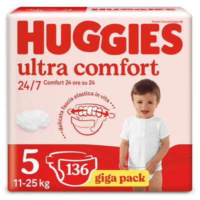 Huggies Pannolini Ultra Comfort Taglia 5 (11-25 Kg) 136 Pannolini