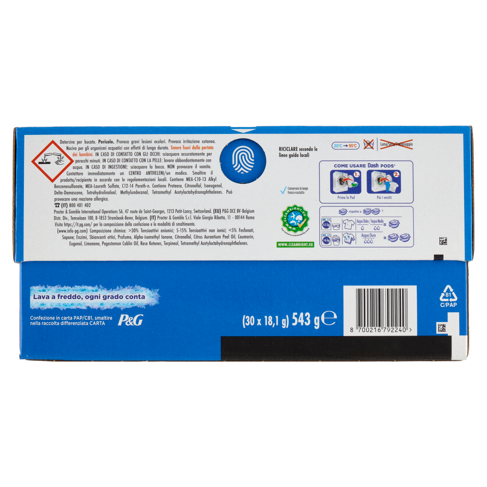 Dash Pods Detersivo Lavatrice In Capsule, Classico, 30 Lavaggi 543 g, , large
