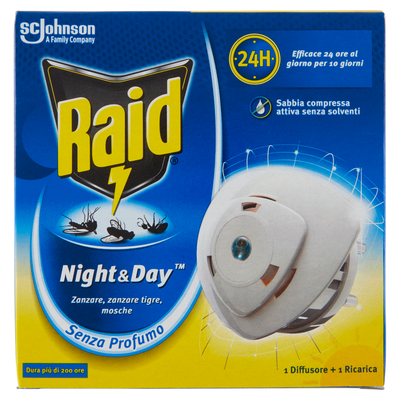 Raid Night & Day Trio, Repellente antizanzare Base e Ricarica con Sabbia Compressa