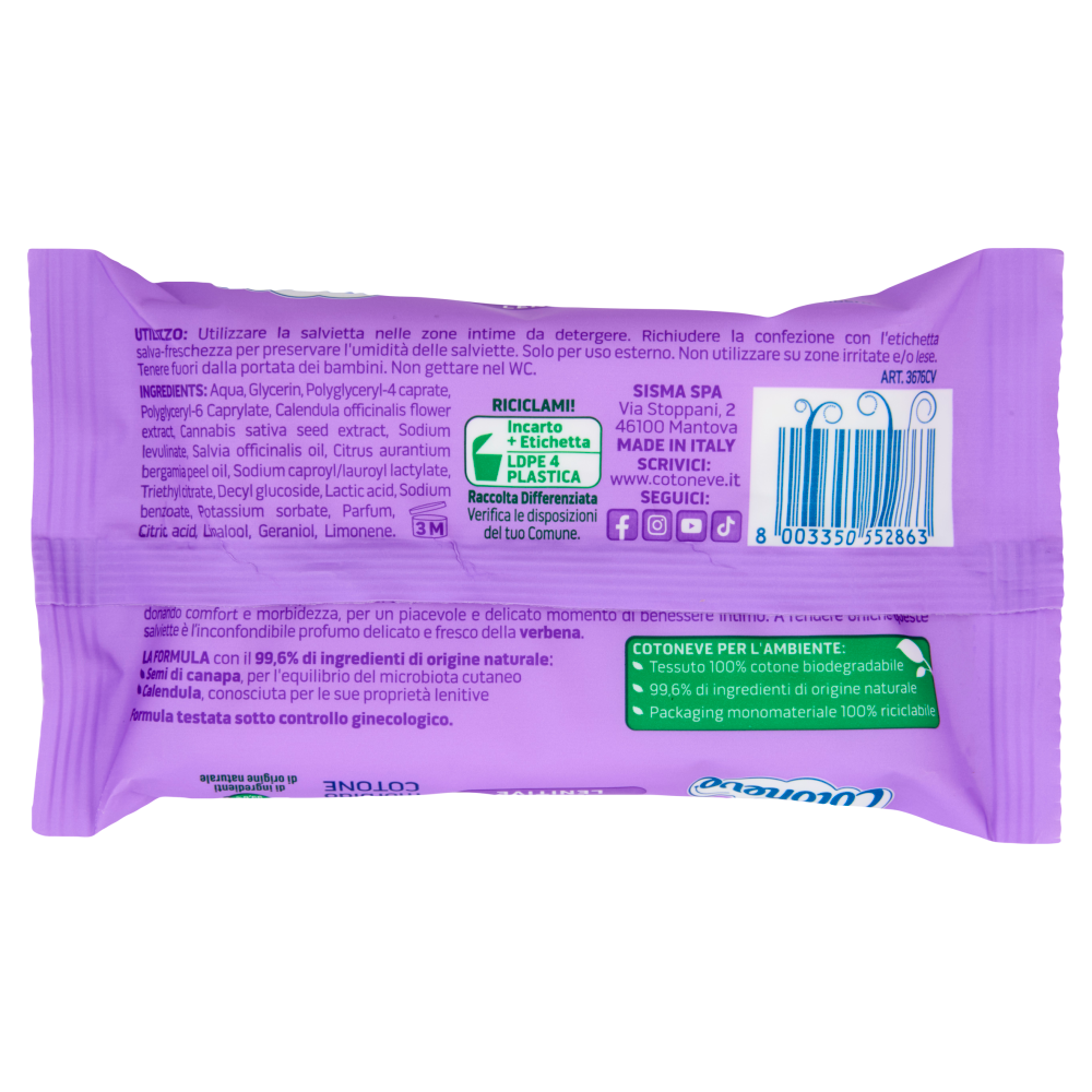 Cotoneve Salviette Intime con Estratto di Canapa e Calendula Lenitive 12 Pezzi, , large