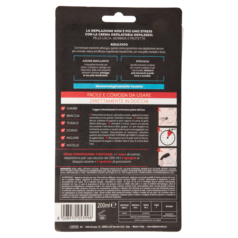 Depilzero Uomo Crema Depilatoria in Doccia Corpo 200 ml, , large