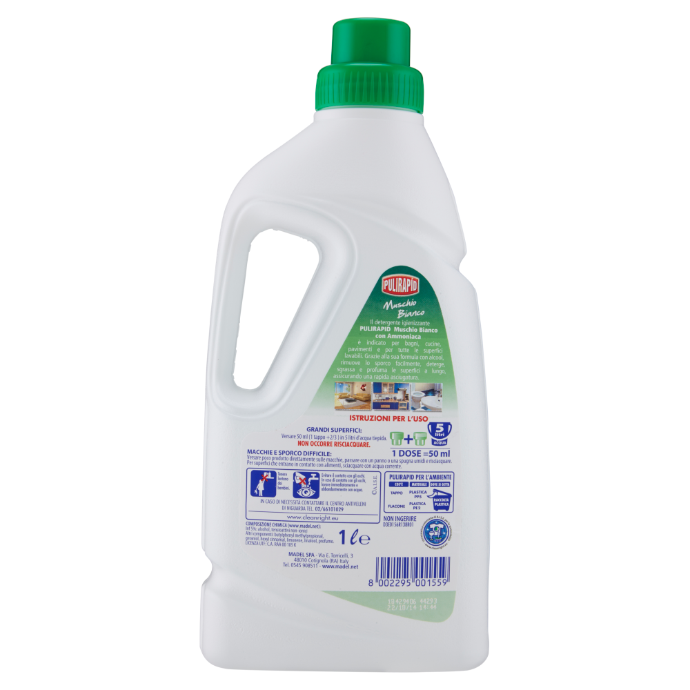 Pulirapid Detergente Igienizzante per tutta la casa Muschio Bianco con Ammoniaca 1000 ml, , large