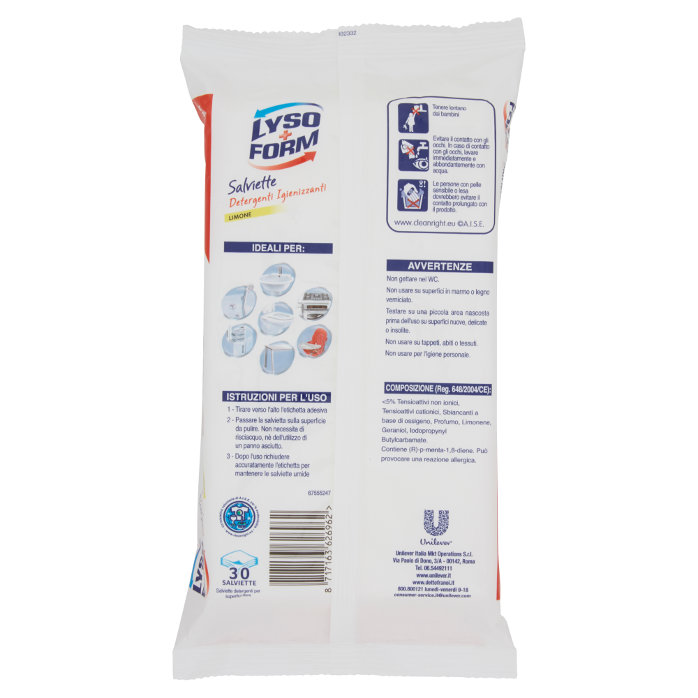 Lysoform Salviette Detergenti Igienizzanti Limone 30 Pezzi, , large