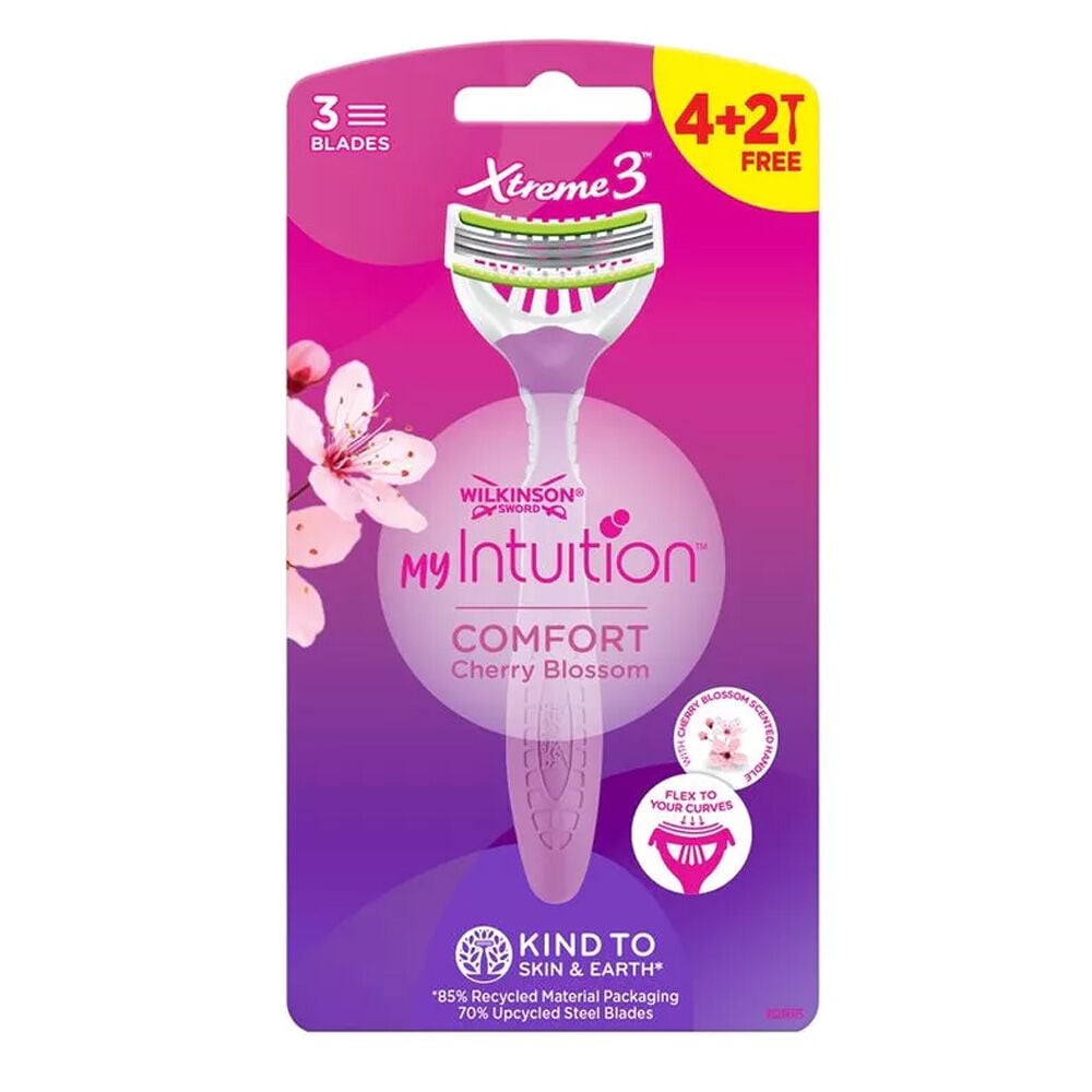 Wilkinson Donna My Intuition Xtreme3 Comfort Cherry Blossom - Rasoio Manico + 6 Lame - Immagine 6