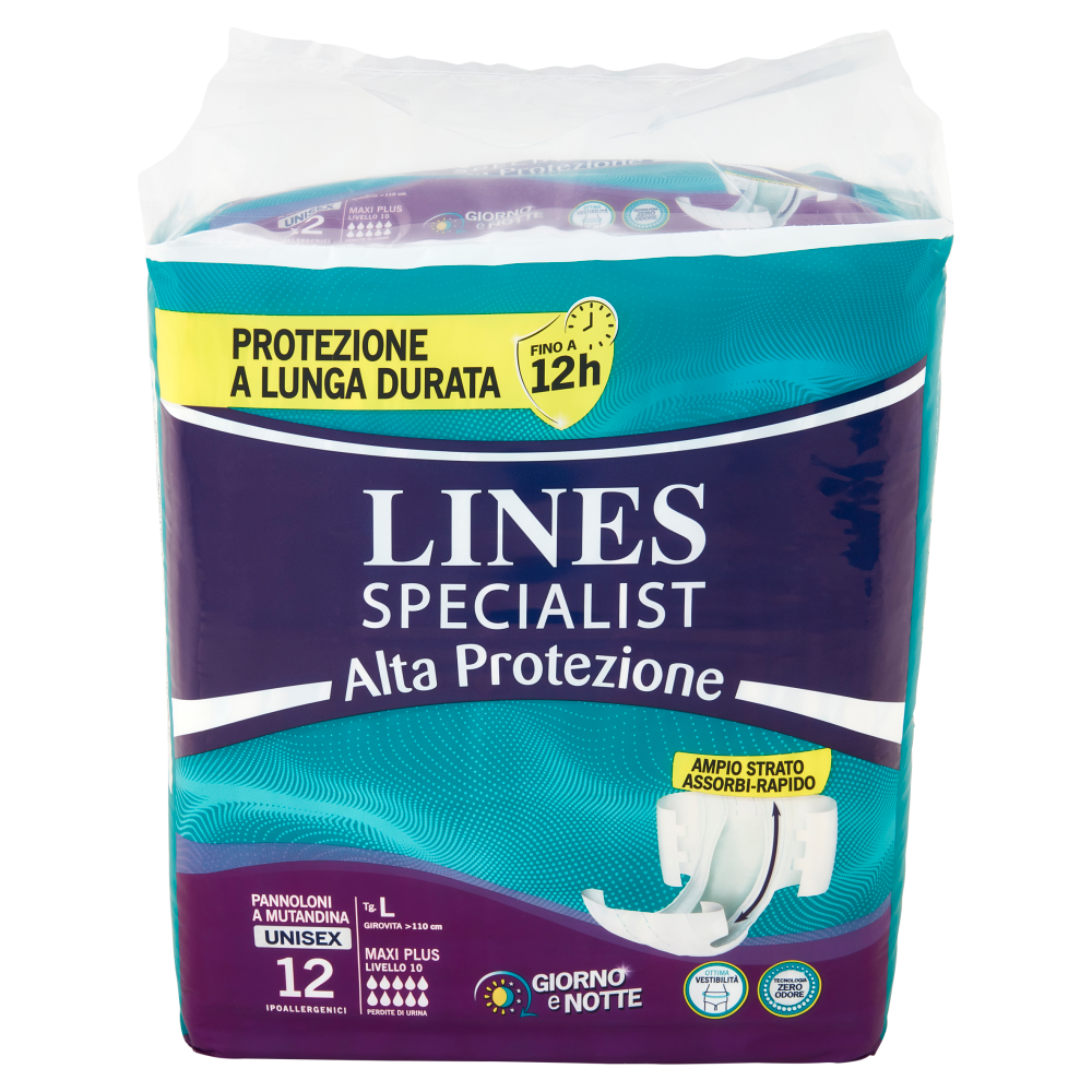Lines Specialist Alta Protezione Pannoloni a Mutandina Tg L - 12 Pezzi - -