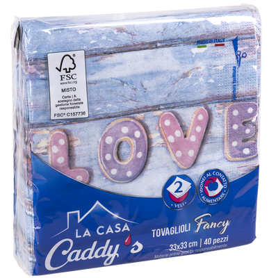 Caddy's Tovaglioli 33x33 Love 40 Pezzi