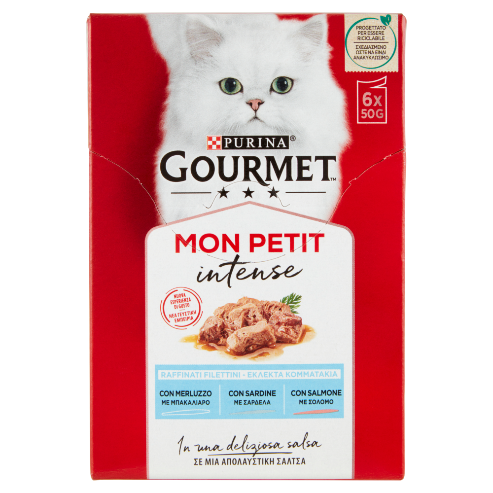 Gourmet Mon Petit Filettini Intense cotti in Salsa Merluzzo,Salmone,Sardine 6x50 g - -