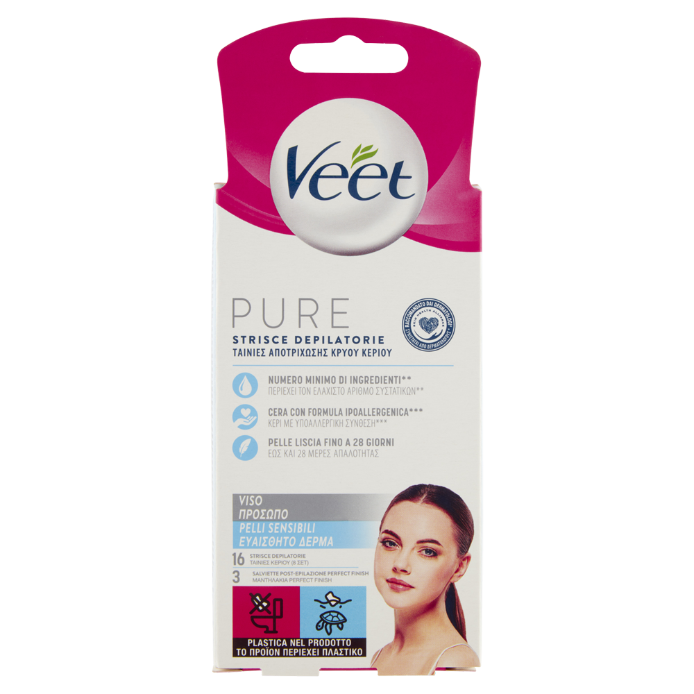 Veet Pure Strisce Depilatorie Viso 16 Pezzi + Salviette Post-Epilazione Idratanti - --image