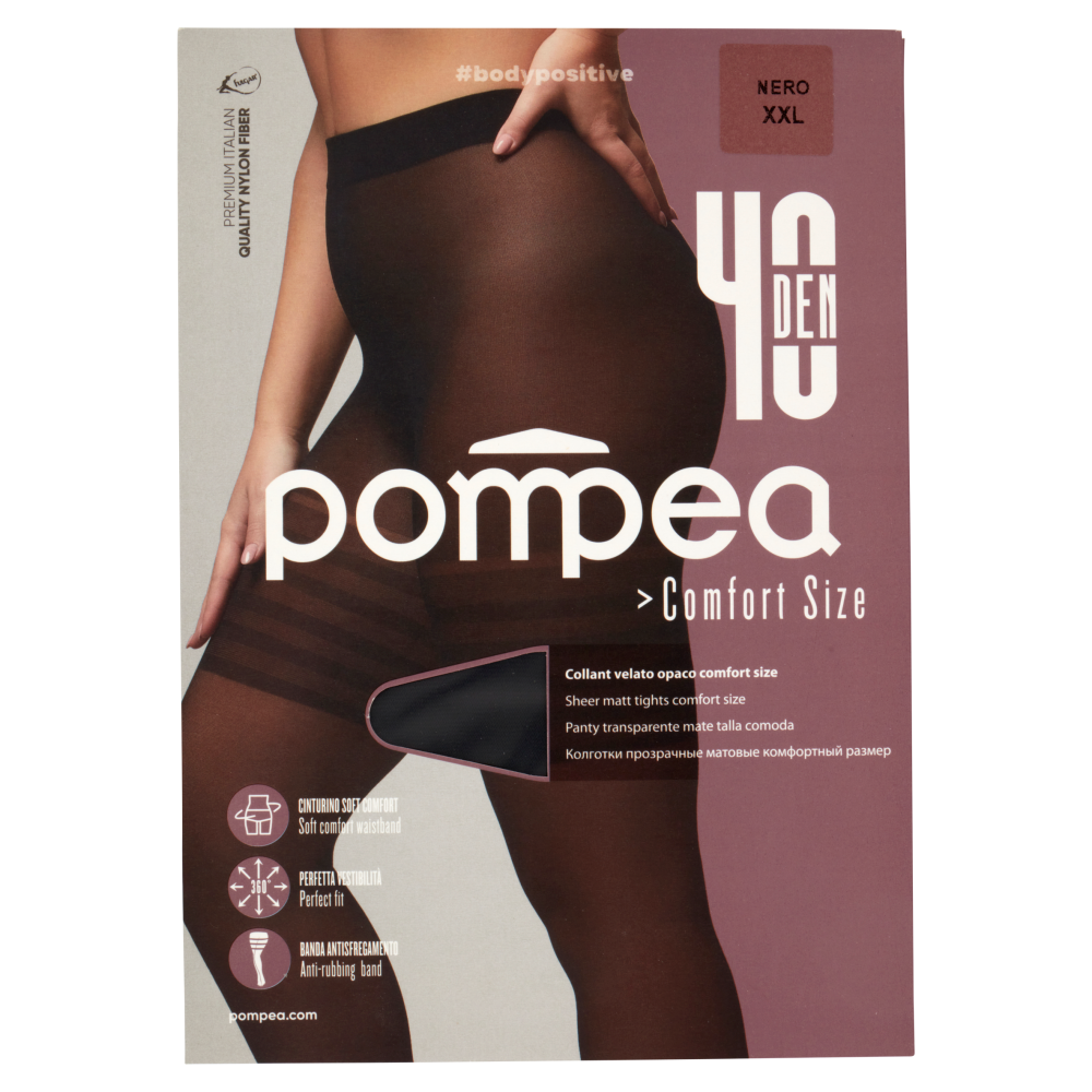 Pompea Comfort Size Collant 40 Den XXL Nero, , large