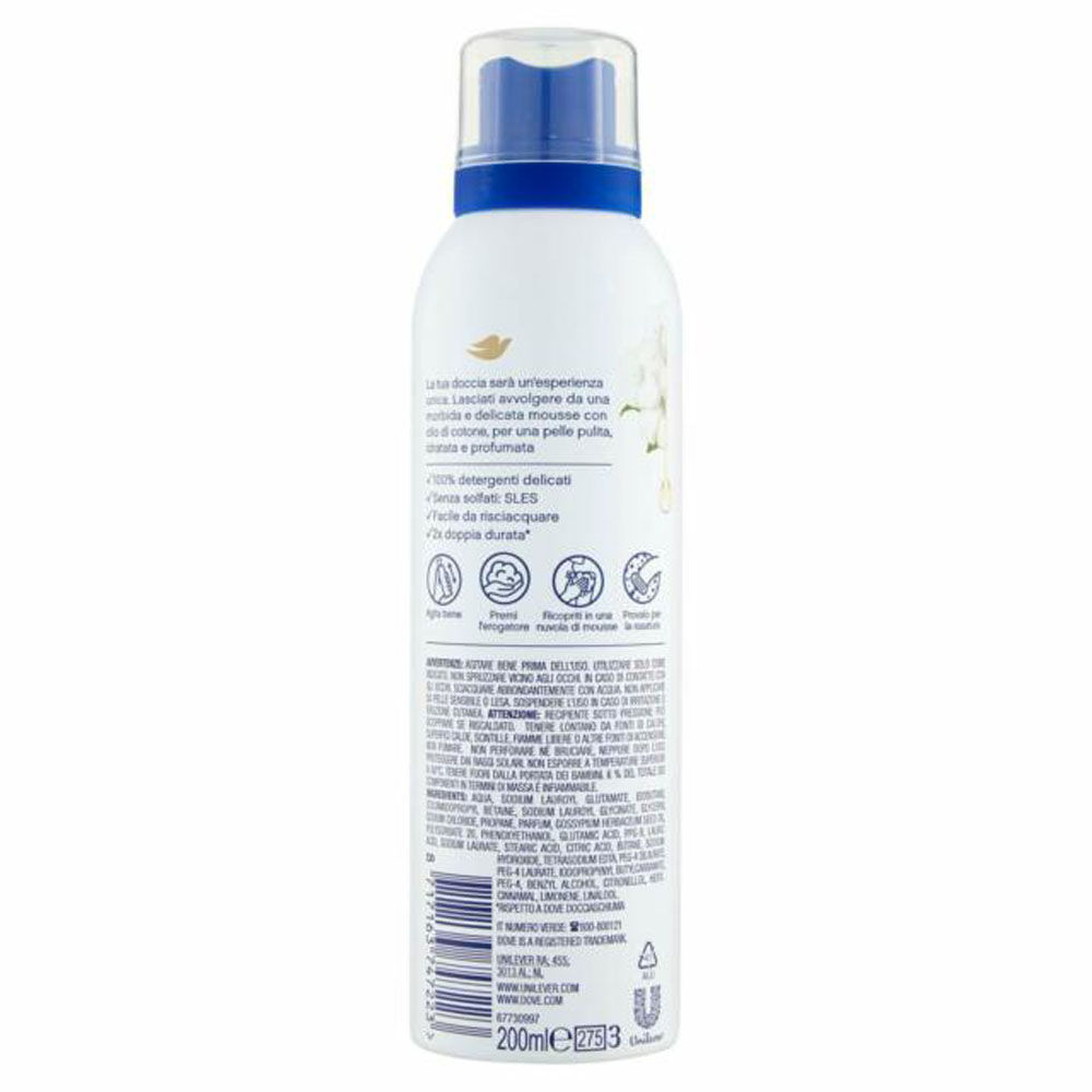 Dove Mousse Doccia Idratante con Olio di Cotone 200 ml, , large