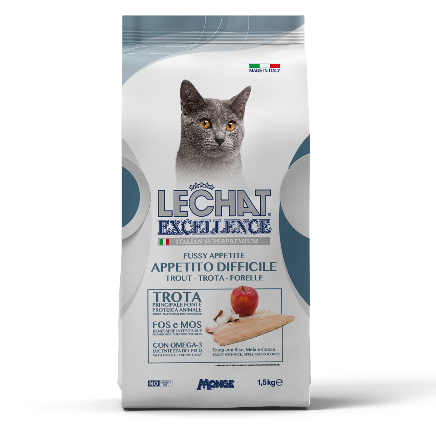 LeChat Excellence Adult Appetito Difficile Con Trota Riso e Cocco 1.5 Kg - -