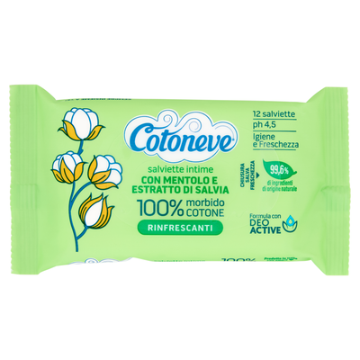 Cotoneve Salviette Intime con Mentolo e Estratto di Salvia Rinfrescanti 12 Pezzi