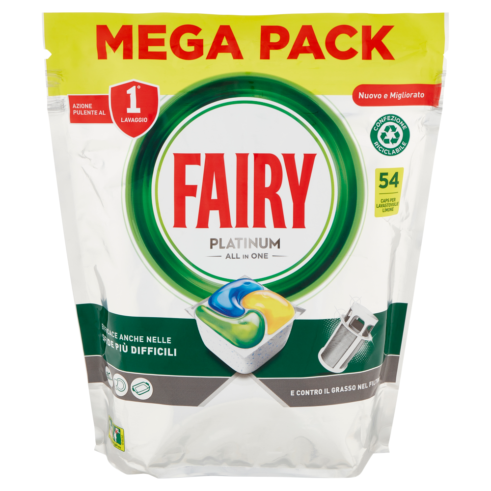 Fairy Pastiglie Lavastoviglie Platinum Detersivo Piatti Limone 54 Caps, , large