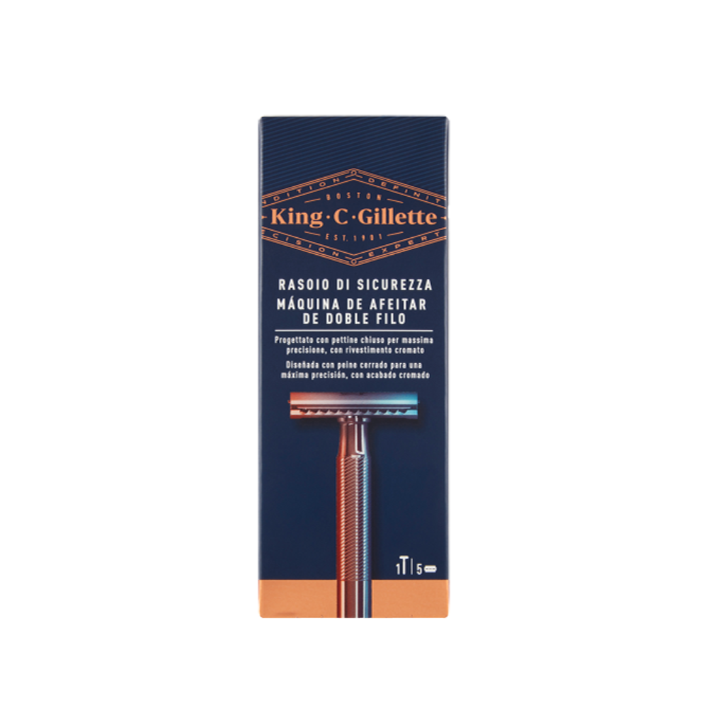 Gillette King C. Rasoio di Sicurezza Uomo Manico + 5 Lame di Ricambio, , large